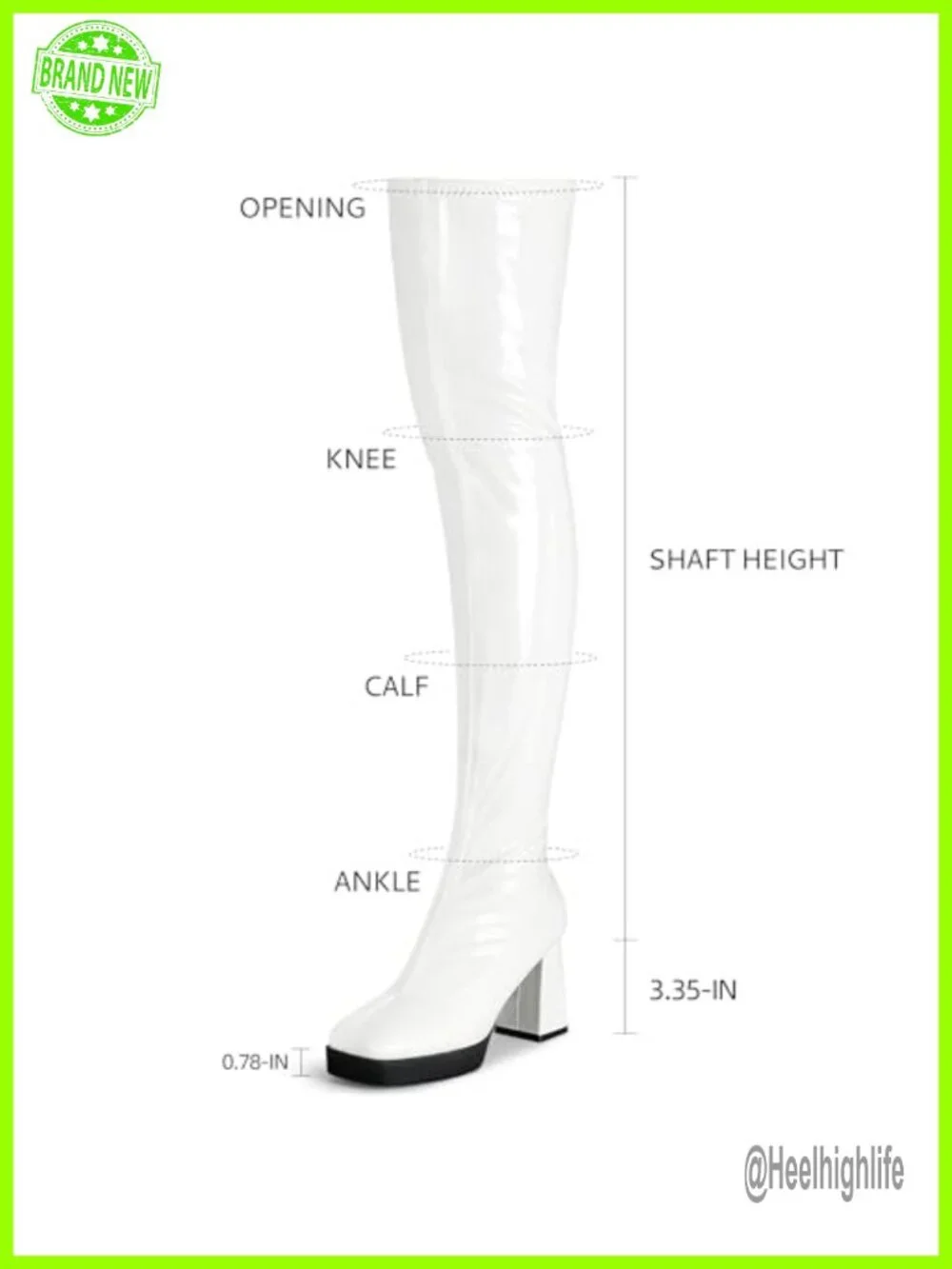 Platform Thigh High Boots Square Toe Chunky Heels Patent Leather PU Over The